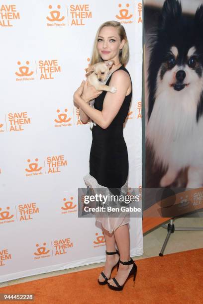 Actress Amanda Seyfried holds a puppy at the Best Friends Animal Society's 3rd Annual New York City Gala at Guastavino's on April 10, 2018 in New...