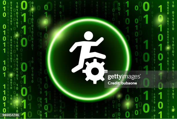 stick figure running gear binary code vector pattern background - virtual run stock illustrations