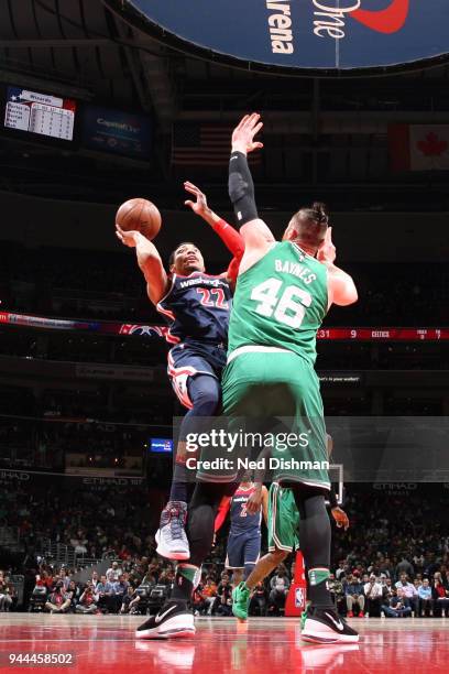 Otto Porter Jr. #22 of the Washington Wizards goes to the basket against the Boston Celtics on April 10, 2018 at Capital One Arena in Washington, DC....