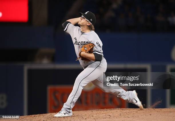 Carson Fulmer of the Chicago White Sox delivers a pitch in the fourth inning during MLB game action against the Toronto Blue Jays at Rogers Centre on...