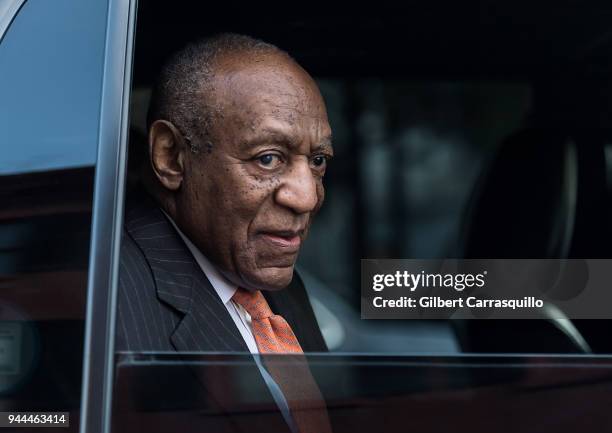 Actor/ stand-up comedian Bill Cosby leaving the Montgomery County Courthouse after the second day of his retrial for sexual assault charges on April...