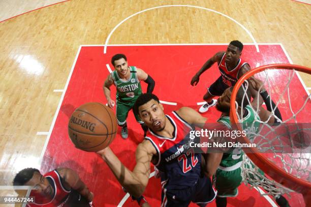Otto Porter Jr. #22 of the Washington Wizards goes to the basket against the Boston Celtics on April 10, 2018 at Capital One Arena in Washington, DC....