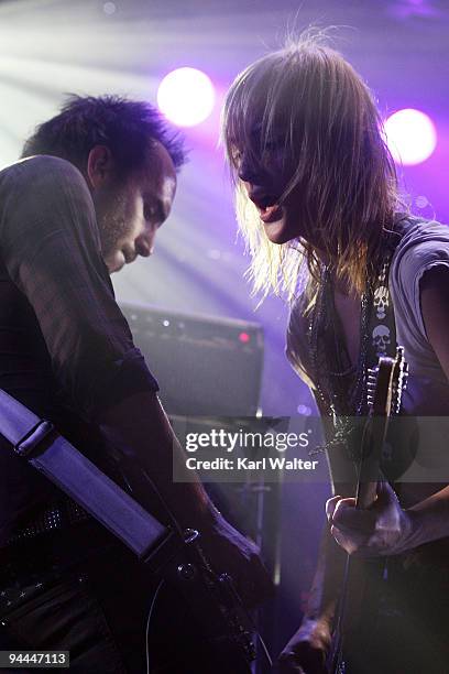 James Shaw and Emily Haines of Metric performs on night two of 106.7 KROQ FM's Almost Acoustic Christmas 2009 at the Gibson Amphitheatre at Universal...