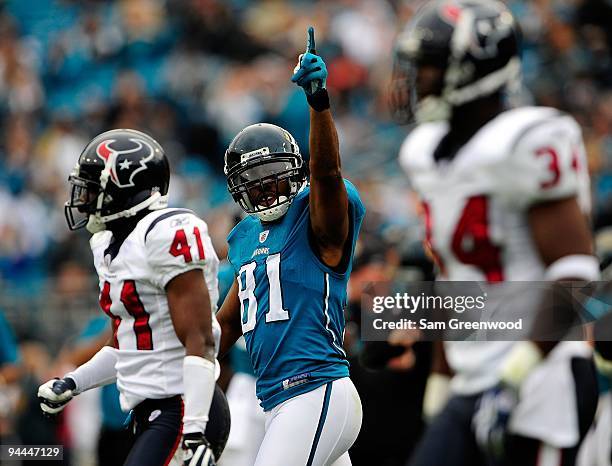Torry Holt of the Jacksonville Jaguars celebrates a reception during against the Houston Texans at Jacksonville Municipal Stadium on December 6, 2009...