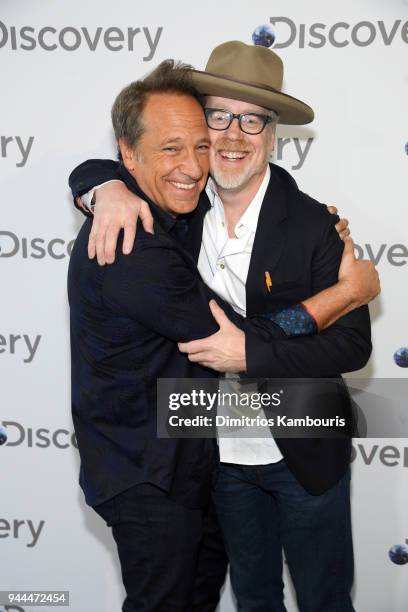 Mike Rowe and Adam Savage attend the Discovery Upfront 2018 at the Alice Tully Hall at Lincoln Center on April 10, 2018 in New York City.