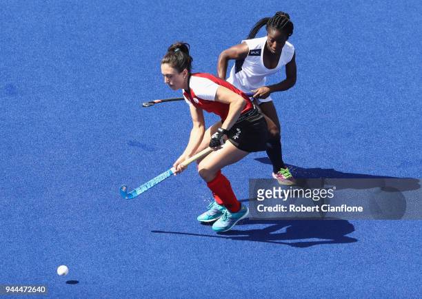 Danielle Hennig of Canada controls the ball during the Women's Hockey match between Canada and Ghana on day seven of the Gold Coast 2018 Commonwealth...