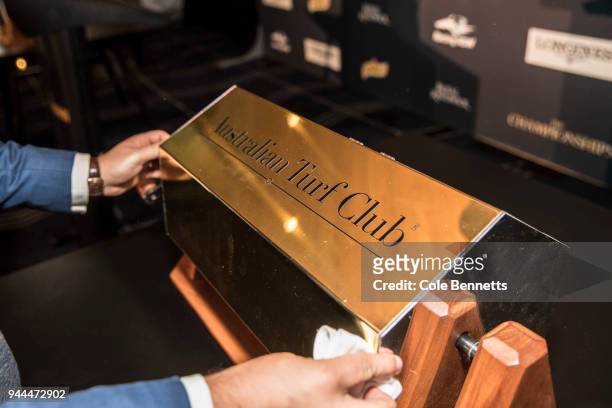 The golden barrel is polished during The Championships Day 2 Barrier Draw at Royal Randwick Racecourse on April 10, 2018 in Sydney, Australia.