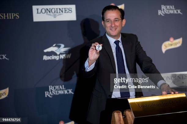 An ATC official draws a barrier number during The Championships Day 2 Barrier Draw at Royal Randwick Racecourse on April 10, 2018 in Sydney,...