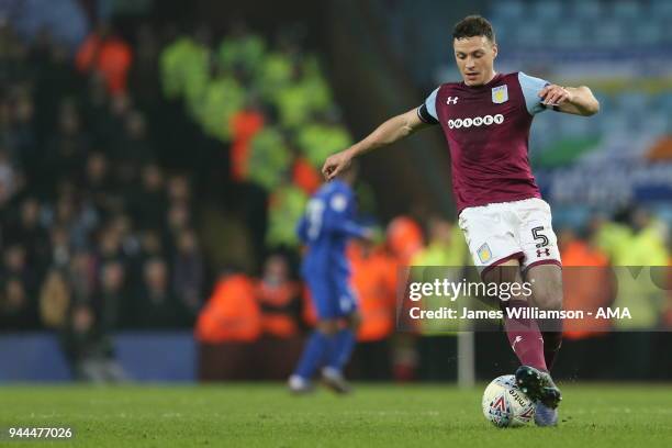 James Chester of Aston Villa during the Sky Bet Championship match between Aston Villa v Cardiff City at Villa Park on April 10, 2018 in Birmingham,...