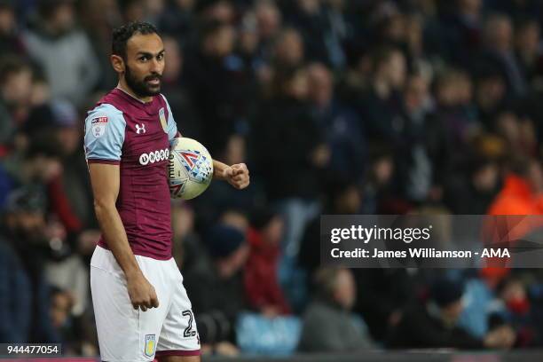 Ahmed Elmohamady of Aston Villa during the Sky Bet Championship match between Aston Villa v Cardiff City at Villa Park on April 10, 2018 in...