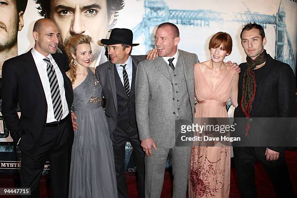 Mark Strong, Rachel McAdams, Robert Downey Jr, Guy Ritchie, Kelly Reilly and Jude Law attend the world premiere of Sherlock Holmes held at The Empire...