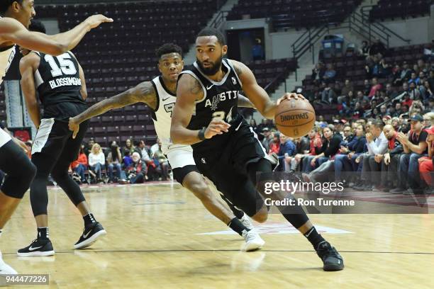 Darrun Hilliard of the Austin Spurs handles the ball during the game against the Raptors 905 during Round Two of the NBA G-League playoffs on April...