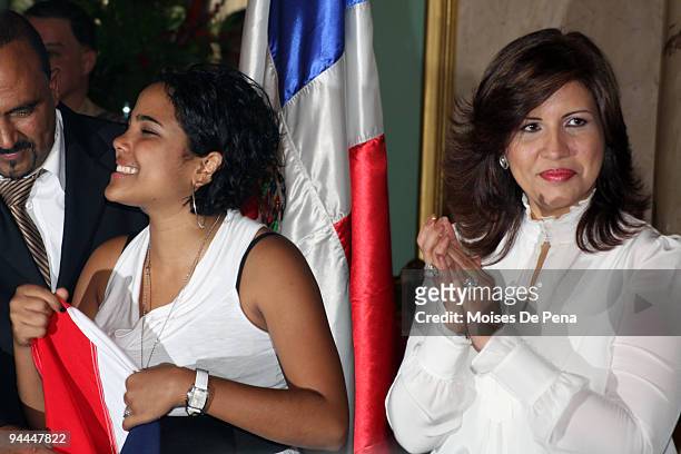 Latin American Idol Martha Heredia and First Lady Margarita Cedeno Fernandez during Latin American Idol's arrival to the Presidential Palace on...