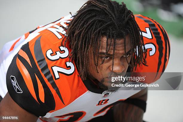 Running back Cedric Benson of the Cincinnati Bengals looks on from the sideline during a game against the Pittsburgh Steelers at Heinz Field on...