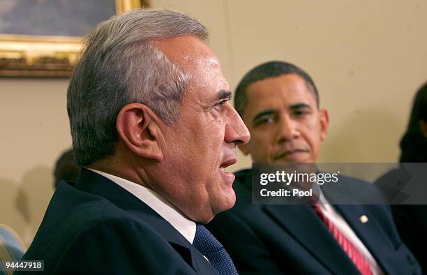 President Barack Obama meets with Lebanese President Michel Sleiman in the Oval Office of the White House December 14, 2009 in Washington, DC....