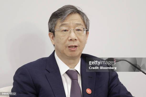 Yi Gang, governor of the People's Bank of China , speaks during a panel discussion at the Boao Forum for Asia Annual Conference in Boao, China, on...