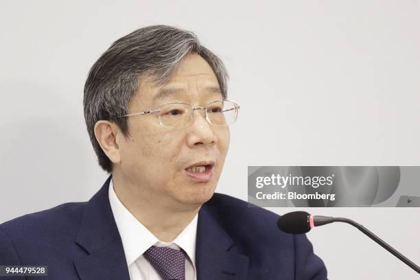 Yi Gang, governor of the People's Bank of China , speaks during a panel discussion at the Boao Forum for Asia Annual Conference in Boao, China, on...