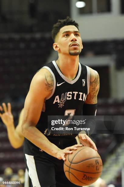 Olivier Hanlan of the Austin Spurs shoots a free throw during the game against the Raptors 905 during Round Two of the NBA G-League playoffs on April...