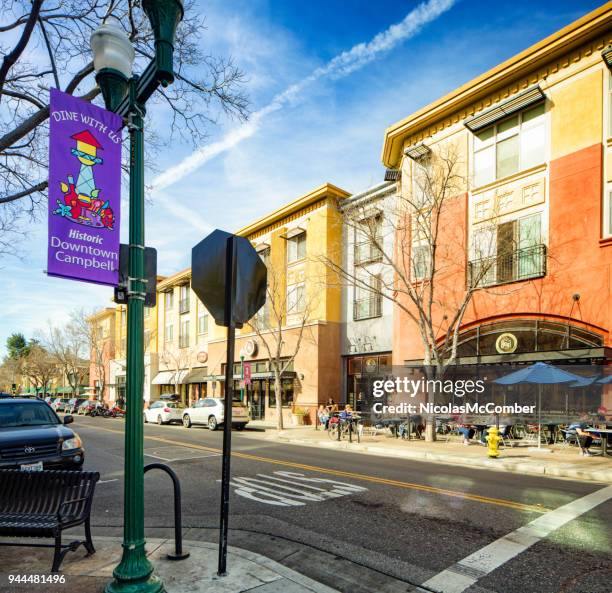 campbell california historic downtown avenue retail stores and restaurants - downtown san jose california stock pictures, royalty-free photos & images