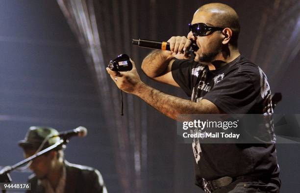 Pentagram's lead singer Vishal Dadlani performs at the Old Fort during the second day of the South Asian Bands Festival in New Delhi on Sunday,...