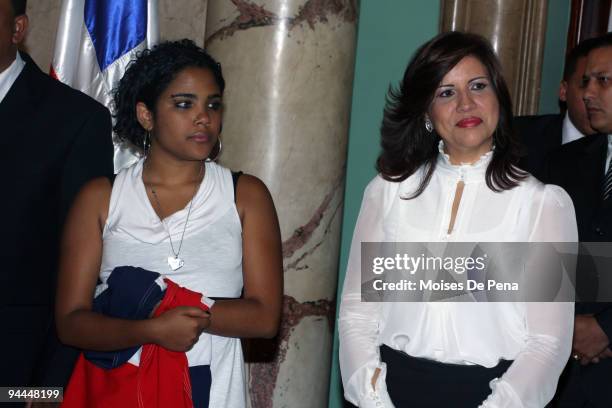 Latin American Idol Martha Heredia and First Lady Margarita Cedeno Fernandez during Latin American Idol's arrival to the Presidential Palace on...