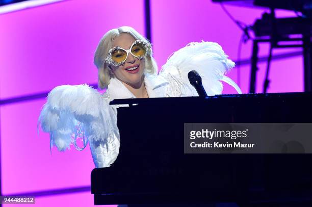 Recording artist Lady Gaga performs onstage during 60th Annual GRAMMY Awards - I'm Still Standing: A GRAMMY Salute To Elton John at the Theater at...