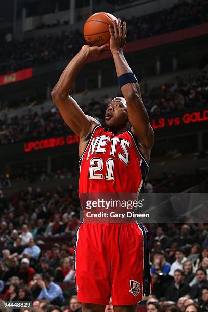 Bobby Simmons of the New Jersey Nets shoots against the Chicago Bulls during the game on December 8, 2009 at the United Center in Chicago, Illinois....