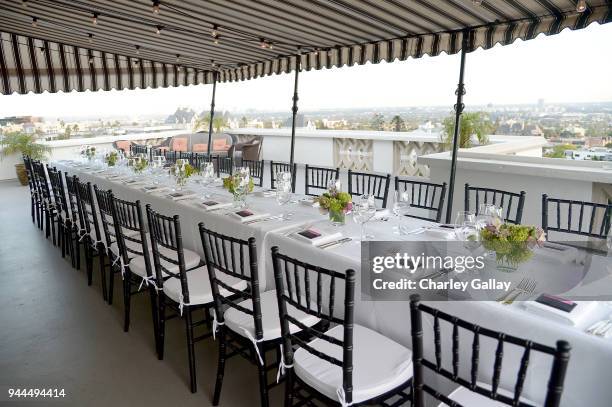 View of the table and atmosphere at Paul Smith's intimate dinner with Gary Oldman at Chateau Marmont on April 10, 2018 in Los Angeles, California.