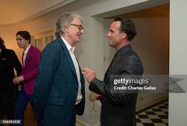 Paul Smith and Walton Goggins, wearing Paul Smith, attend Paul Smith's intimate dinner with Gary Oldman at Chateau Marmont on April 10, 2018 in Los...