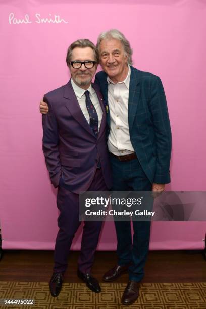 Gary Oldman and Paul Smith, wearing Paul Smith, attend Paul Smith's intimate dinner with Gary Oldman at Chateau Marmont on April 10, 2018 in Los...
