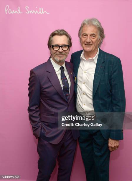 Gary Oldman and Paul Smith, wearing Paul Smith, attend Paul Smith's intimate dinner with Gary Oldman at Chateau Marmont on April 10, 2018 in Los...