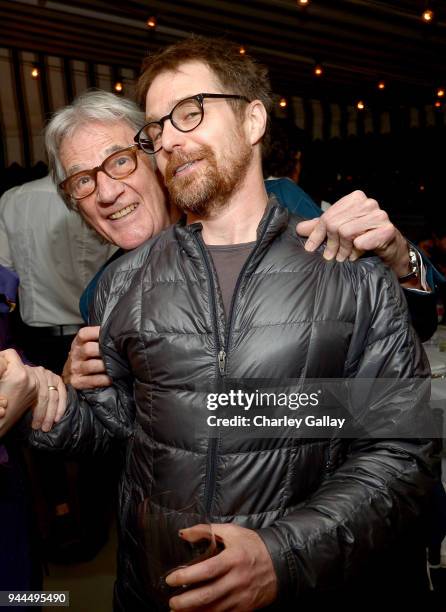Paul Smith and Sam Rockwell, wearing Paul Smith, attend Paul Smith's intimate dinner with Gary Oldman at Chateau Marmont on April 10, 2018 in Los...