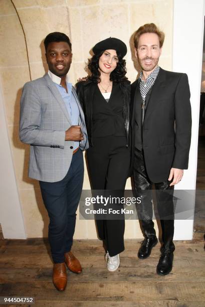 Jean Barthelemy Bokassa, model/writer Sylvie Ortega Munos and Christian Bonamour attend the "Bel RP" 10th Anniversary at Atelier Sevigne on April 10,...