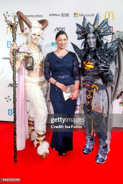 Lina van de Mars with cosplayer during the German Computer Games Award 2018 at Kesselhaus on April 10, 2018 in Munich, Germany.