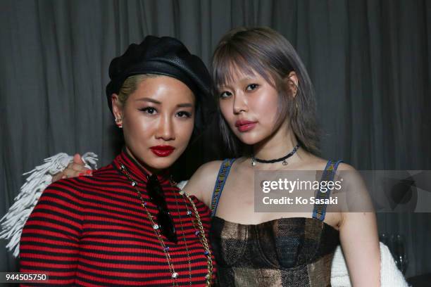Ambush Creative Director YOON and Model Ahn Ah-Reum attend the Dior Addict Lacquer Plump Party at 1 OAK on April 10, 2018 in Tokyo, Japan.