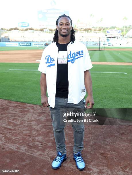Player Todd Gurley attends The Los Angeles Dodgers Game at Dodger Stadium on April 10, 2018 in Los Angeles, California.