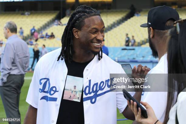 Player Todd Gurley attends The Los Angeles Dodgers Game at Dodger Stadium on April 10, 2018 in Los Angeles, California.