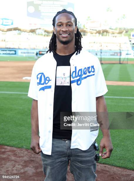Player Todd Gurley attends The Los Angeles Dodgers Game at Dodger Stadium on April 10, 2018 in Los Angeles, California.