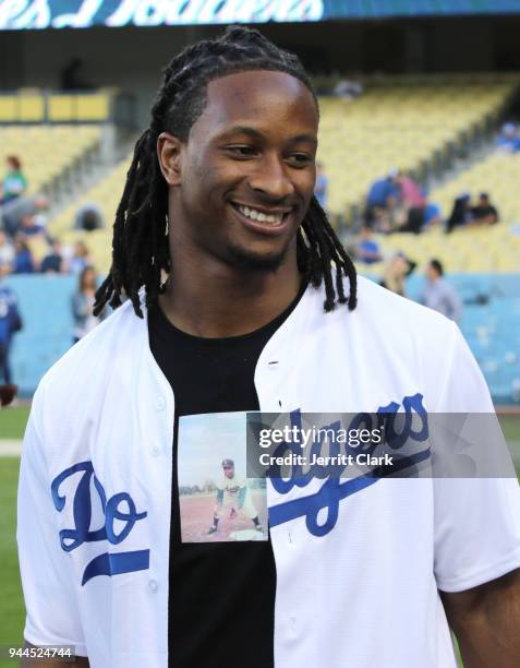 Player Todd Gurley attends The Los Angeles Dodgers Game at Dodger Stadium on April 10, 2018 in Los Angeles, California.