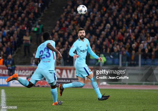 Gerard Pique of Barcelona during the UEFA Champions League Quarter Final second leg match between AS Roma and FC Barcelona at Stadio Olimpico on...