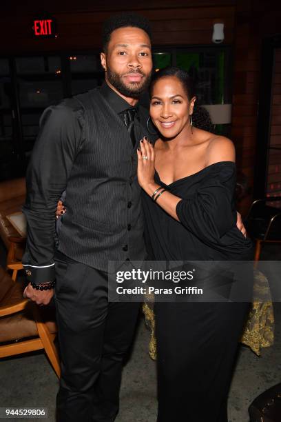 Karon Riley and Terri J. Vaughn attend A Black Tie Celebration & Toast to David Banner Presented by Hennesy VSOP at The Regent Cocktail Club on April...