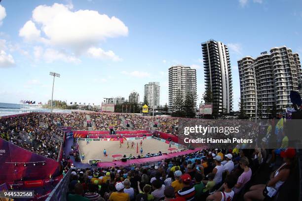 General view during the Beach Volleyball Men's semifinal match between Christopher McHugh and Damien Schumann of Australia and Chris Gregory and Jake...