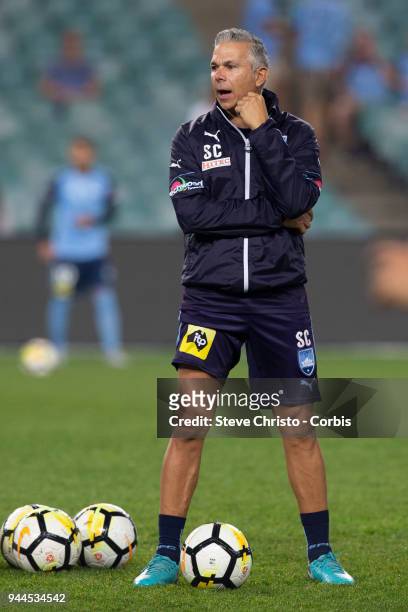 Assistant coach Steve Corica of the Sydney during the warm up before the round 26 A-League match between Sydney FC and Adelaide United at Allianz...