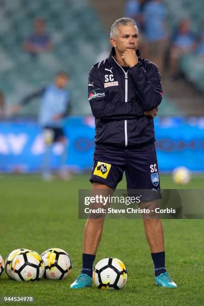 Assistant coach Steve Corica of the Sydney during the warm up before the round 26 A-League match between Sydney FC and Adelaide United at Allianz...