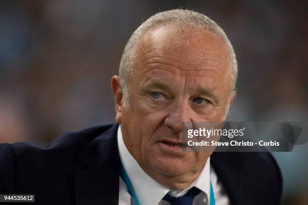 Coach Graham Arnold of the Sydney waits for the team to run on the field during the round 26 A-League match between Sydney FC and Adelaide United at...