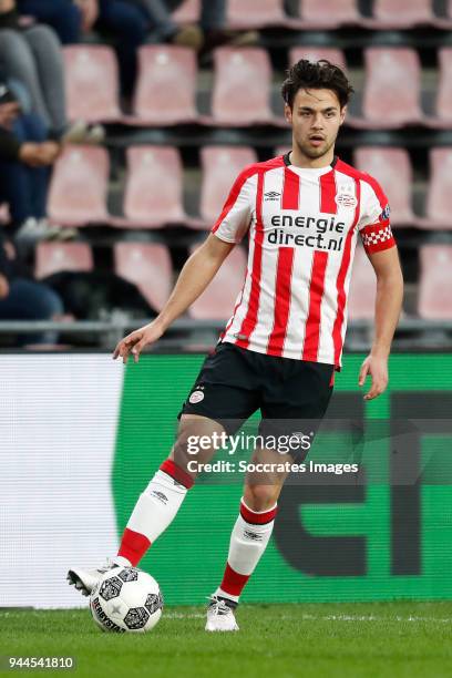 Bram van Vlerken of PSV U23 during the Dutch Jupiler League match between PSV U23 v Go Ahead Eagles at the De Herdgang on April 10, 2018 in Eindhoven...