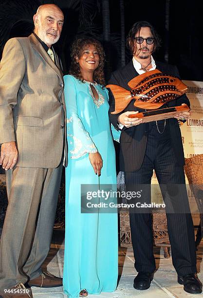 Actor Sir Sean Connery and Leslie Vanderpool present actor Johnny Depp with the prestigious Career Achievement Award at the 6th Annual Bahamas Film...