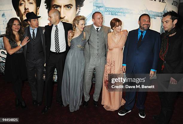 Susan Levin, Robert Downey Jnr, Mark Strong, Rachel McAdams, Guy Ritchie, Kelly Reilly, Joel Silver and Jude Law arrive at the World Premiere of...