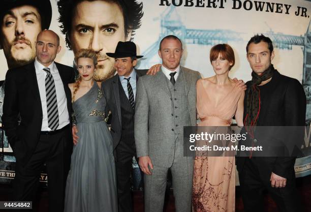 Mark Strong, Rachel McAdams, Robert Downey Jnr, Guy Ritchie, Kelly Reilly and Jude Law arrive at the World Premiere of 'Sherlock Holmes', at the...