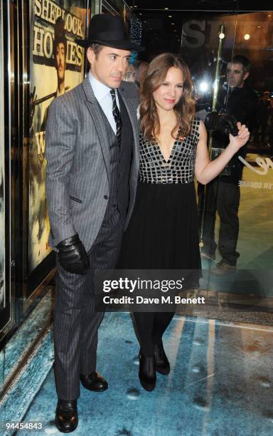 Susan Levin and Robert Downey Jnr arrive at the World Premiere of 'Sherlock Holmes', at the Empire Cinema Leicester Square on December 14, 2009 in...